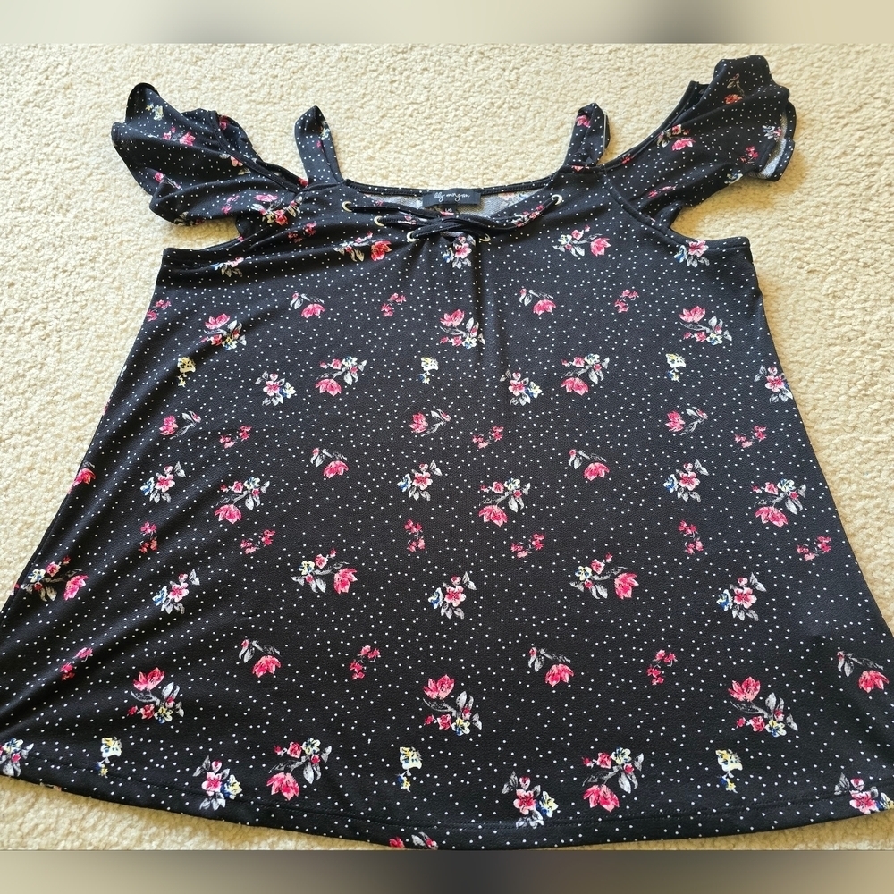 🌈Lily Morgan Cold Shoulder Flutter Sleeve Front Tie Detail Blouse